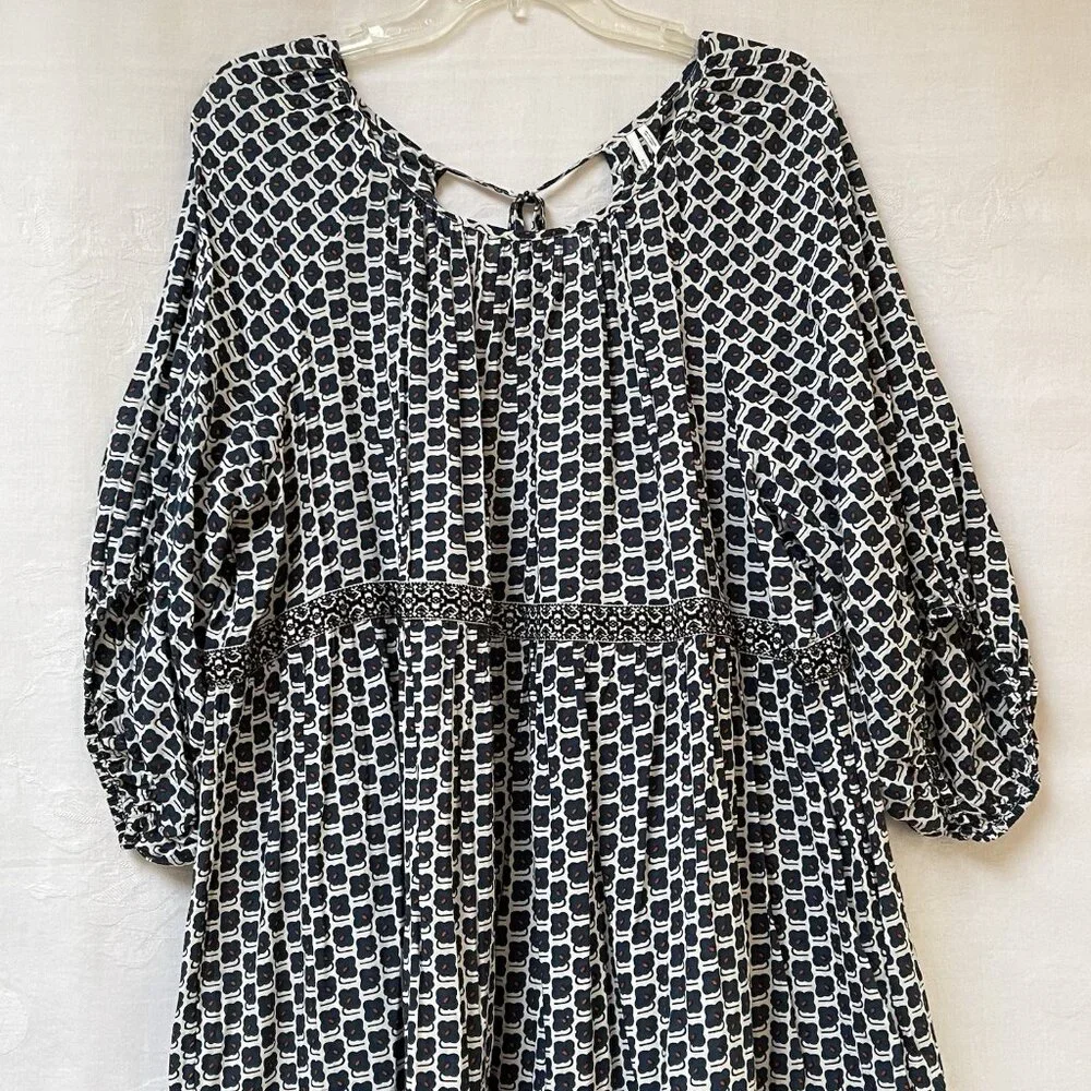 Anthroplogie Midi Dress Womens XL Blue Floral Boho Relaxed Party Tiered Peasant - Picture 4 of 16